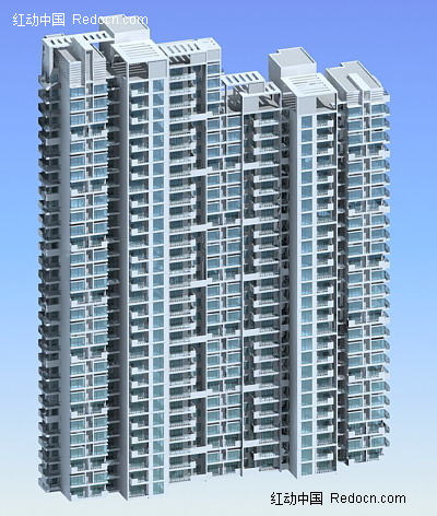 高层两联排塔式住宅楼模型-3D模型下载 3D模