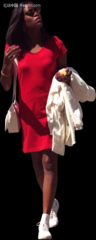 穿红色裙子手搭衣服的黑人美女图片(编号:173