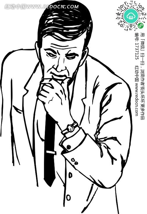 卡通画线描沉思的男士设计图片