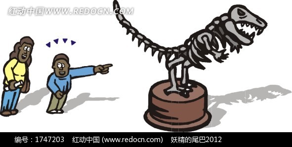 母子参观恐龙博物馆插画-日常生活矢量图下载